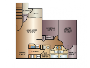 Meadow 2 Bed Floor Plan | Thorneberry | Pleasant Grove UT Apartments