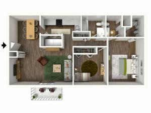 B2 Renovated Floorplan: 2 Bedroom, 2 Bathroom, 1000sqft