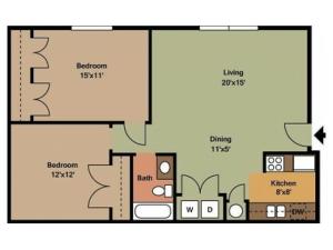 Oakwood 2 Bedroom apartment floor plan 2D