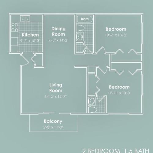 2 Bed 1.5 Bath