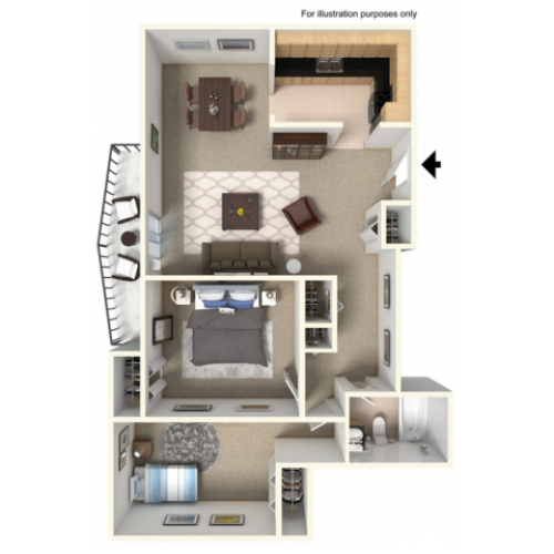 2 Bedroom, 1 Bathroom wBalcony