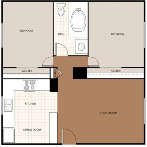 Trinity Place Two Bedroom One Bath Floor Plan