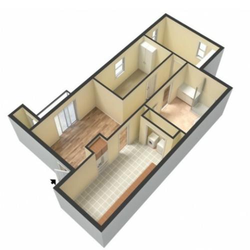 2 Bedroom, 1 Bathroom Floor Plan Embassy Ozark 3D