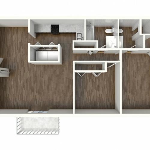 B2 Floorplan: 2 Bedroom, 2 Bathroom, 1000sqft