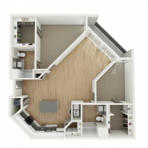 B2 Two Bedroom Floor Plan | 2501 Beacon Hill | Kansas City, MO Apartments
