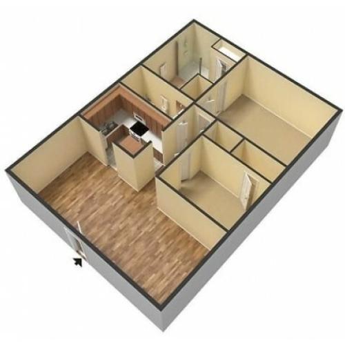 Catalpa East 2 Bedroom Floor plan 3D