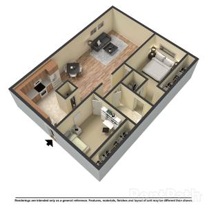 Floorplan photo of the 2 bedroom 1 bathroom apartment