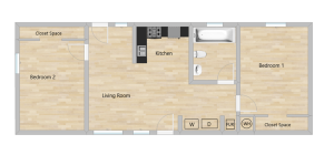 2 Bed/1 Bath Floor plan