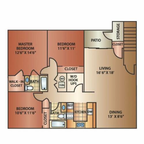 Lavendar floor plan 3 bed 2 bath 1,350 square feet | Windmill Cove | Sandy, UT Apartments
