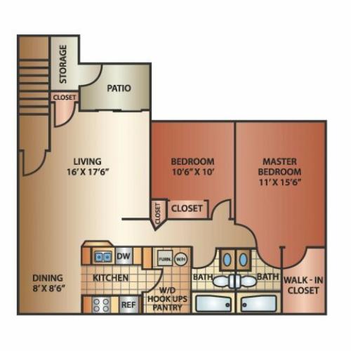 Mimosa floor plan 2 bed 2 bath 1,180 square feet | Windmill Cove | Apartments in Sandy, UT