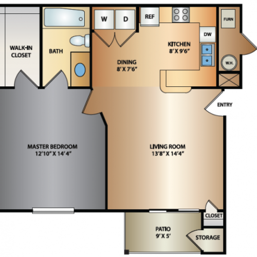 Trophy 1 Bed Floor Plan | Triton Terrace | Apartments in Draper, UT