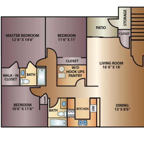 Cottonwood 3 Bed Floor Plan | Thorneberry | Pleasant Grove, UT Apartments