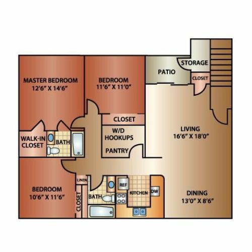 3 Bedroom 2 Bath, 1350 sq. ft. | Orchard Cove | Roy, UT Apartments