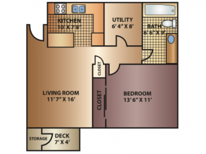 Traditional 1 Bedroom 1 Bathroom Floor Plan