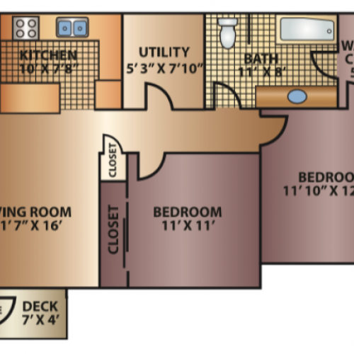 Heritage 2 Bedroom 1 Bathroom Floor Plan