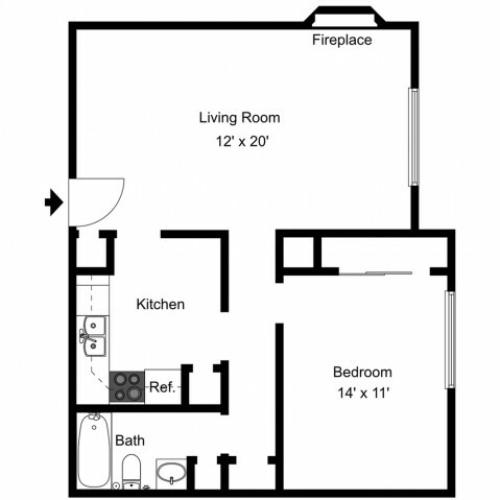 A1 Floorplan: 1 Bedroom, 1 Bathroom - 750 sqft