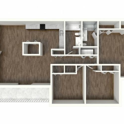 C1 Renovated Floorplan: 3 Bedroom, 2 Bathroom, 1330sqft