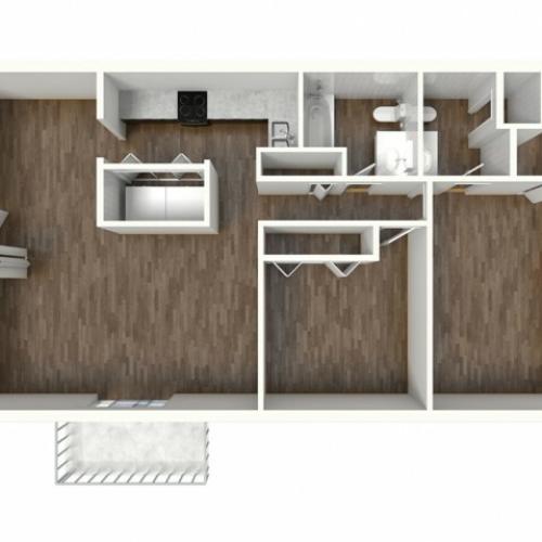 B2 Modern Renovation Floorplan: 2 Bedroom, 2 Bathroom, 1000sqft
