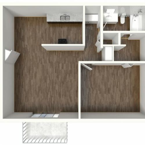 A1 Elegance Renovation Floorplan: 1 Bedroom, 1 Bathroom, 652sqft