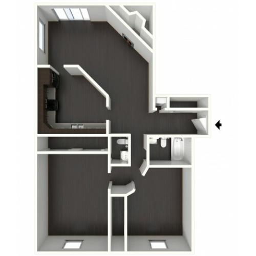 B1.5B Renovated Floorplan: 2 Bedroom, 1.5 Bathroom - 1134sqft.