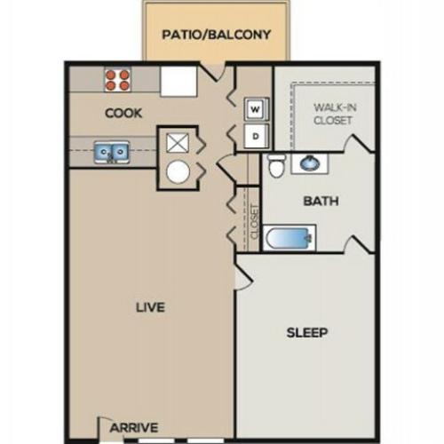 A1: 1 Bedroom, 1 Bathroom Apartment; 837sqft