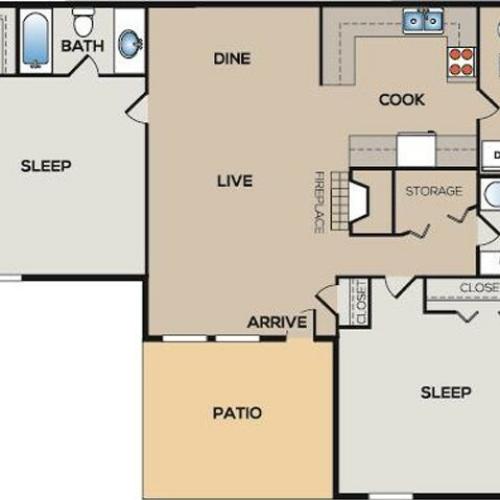 B2: 2 Bedroom, 2 Bathroom Quad-Plex; 1050sqft