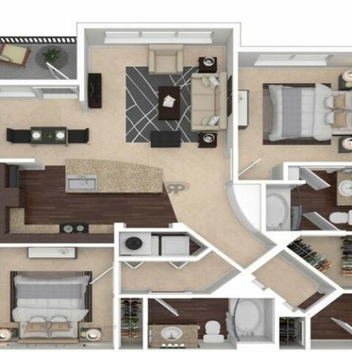 B3 Floorplan: 2 Bedroom, 2 Bathroom, 1225sqft