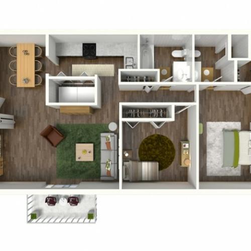 B2 Renovated Floorplan: 2 Bedroom, 2 Bathroom, 1000sqft