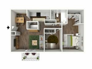 B1 Modern Renovation Floorplan: 2 Bedroom, 1 Bathroom, 888sqft