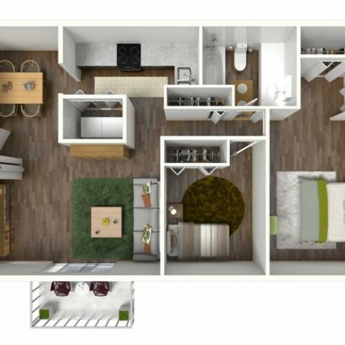 B1 Renovated Floorplan: 2 Bedroom, 1 Bathroom, 888sqft