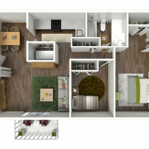 B1 Floorplan: 2 Bedroom, 1 Bathroom, 888sqft