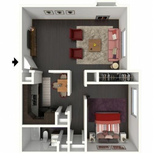 A1 Renovated Floorplan: 1 Bedroom, 1 Bathroom - 750 sqft