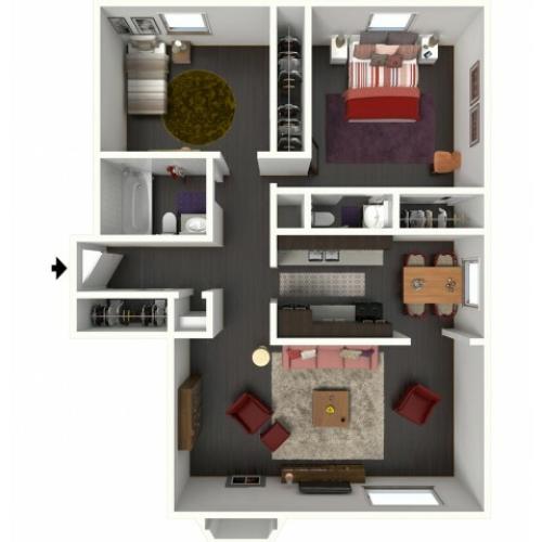 B1.5A Renovated Floorplan: 2 Bedroom, 1.5 Bathroom - 850 sqft