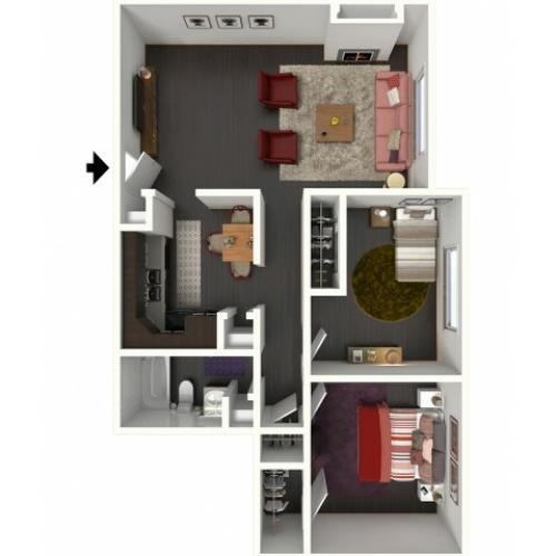 B1 Renovated Floorplan: 2 Bedroom, 1 Bathroom - 850 sqft