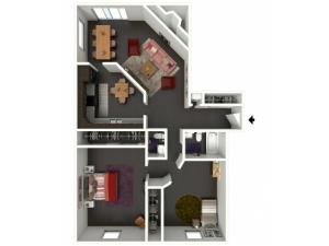 B1.5B Floorplan: 2 Bedroom, 1.5 Bathroom - 1134sqft.