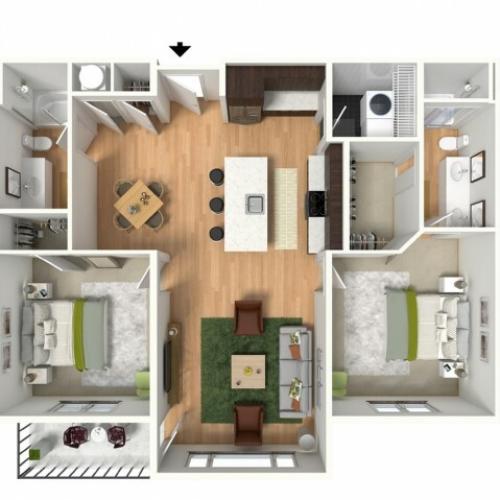 2 Bedroom Floor Plan | Lees Summit Apartments For Rent | Summit Square