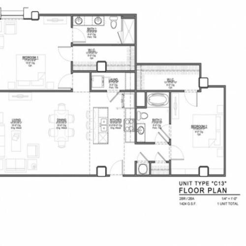 2 Bedroom Floor Plan | Apartments In Kansas City Mo | The PowerLight Building