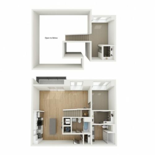 B11 Two Bedroom Loft Floor Plan | 2501 Beacon Hill | Kansas City, MO Apartments