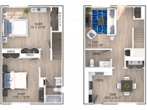 2x1.5 Townhouse Spacious Floorplan