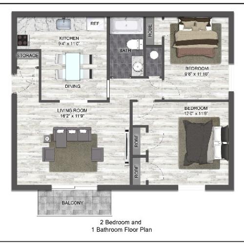 2 Bed 1 bath B | Frontier Apartment