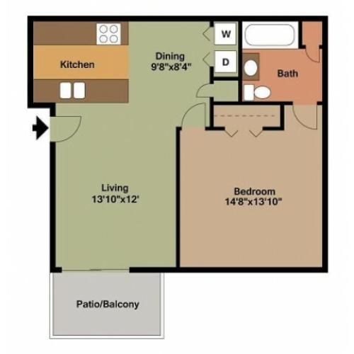Polo Club 1 Bed w/d connections 2D floor plan