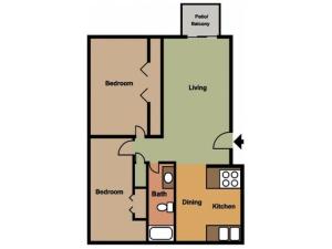 Rosewood Village 2 Bedroom Floor Plan 2D