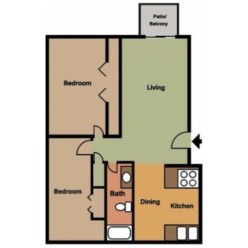 Rosewood Village 2 Bedroom Floor Plan 2D
