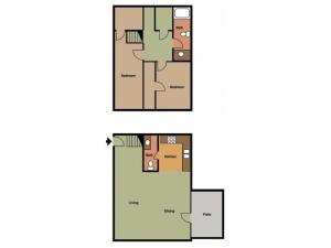 Dryden Place 2 bedroom, 1.5 bathroom townhome floor plan