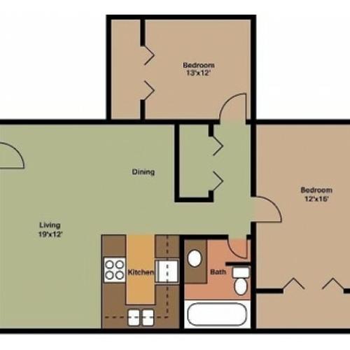 East Manor 2 Bedroom Floor Plan 2D
