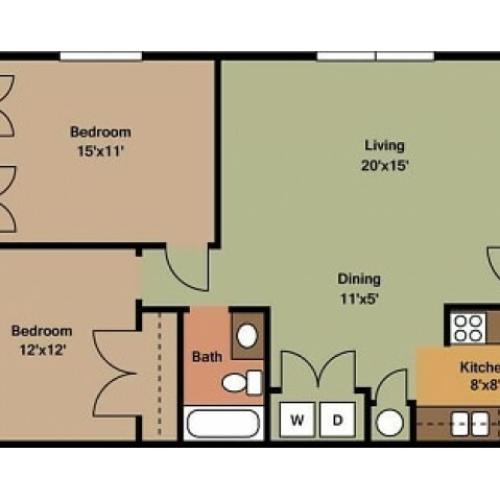 Oakwood 2 Bedroom apartment floor plan 2D