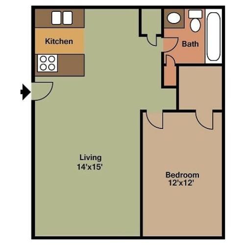 1 Bedroom Seminole Floor plan 2D