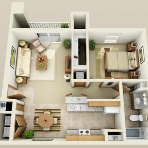 1 Bedroom floor plan Oak Court