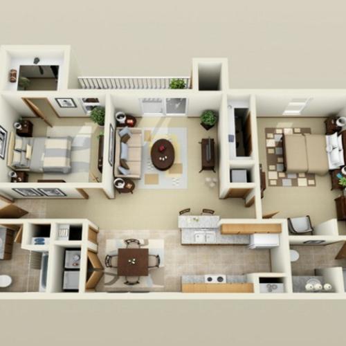 2 Bedroom floor plan Oak Court