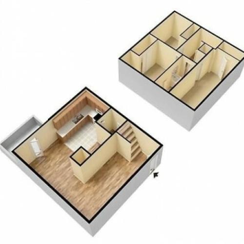 Dryden Place 3 bedroom, 1.5 bathroom townhome floor plan
